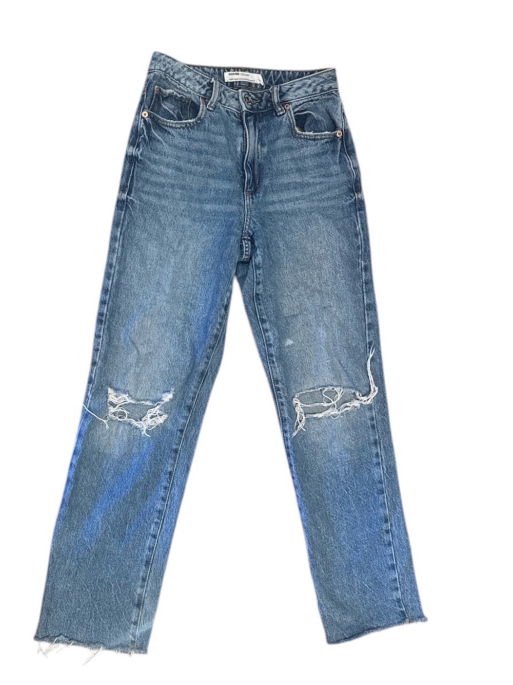 GARAGE Women’s Blue Denim Vintage Straight Jeans Size 00 | Distressed Raw Hem